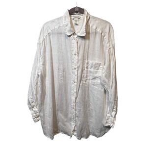 H&M Linen Button‎ Down Shirt Womens Size L White Long Sleeve